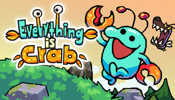 Everything is Crab: The Animal Evolution Roguelite の Steam ストアカプセル画像。ロゴと笑顔のカニ風キャラクター。画像: Steam ストアページ © Odd Dreams Digital / Secret Mode